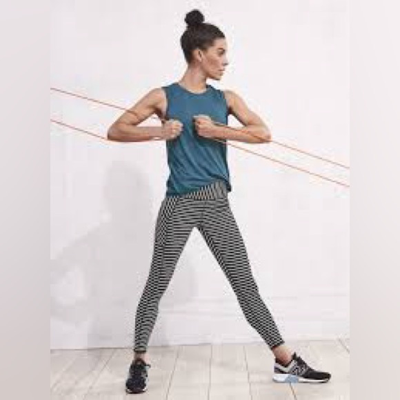 Athleta Navy White Striped Contender 7/8 Leggings Tights small - Picture 3 of 17